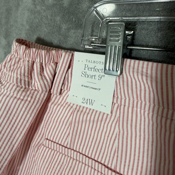NWT Talbots Womens Perfect Shorts Sz 24W Pink Seersucker Stripe Elastic Waist - Picture 3 of 10